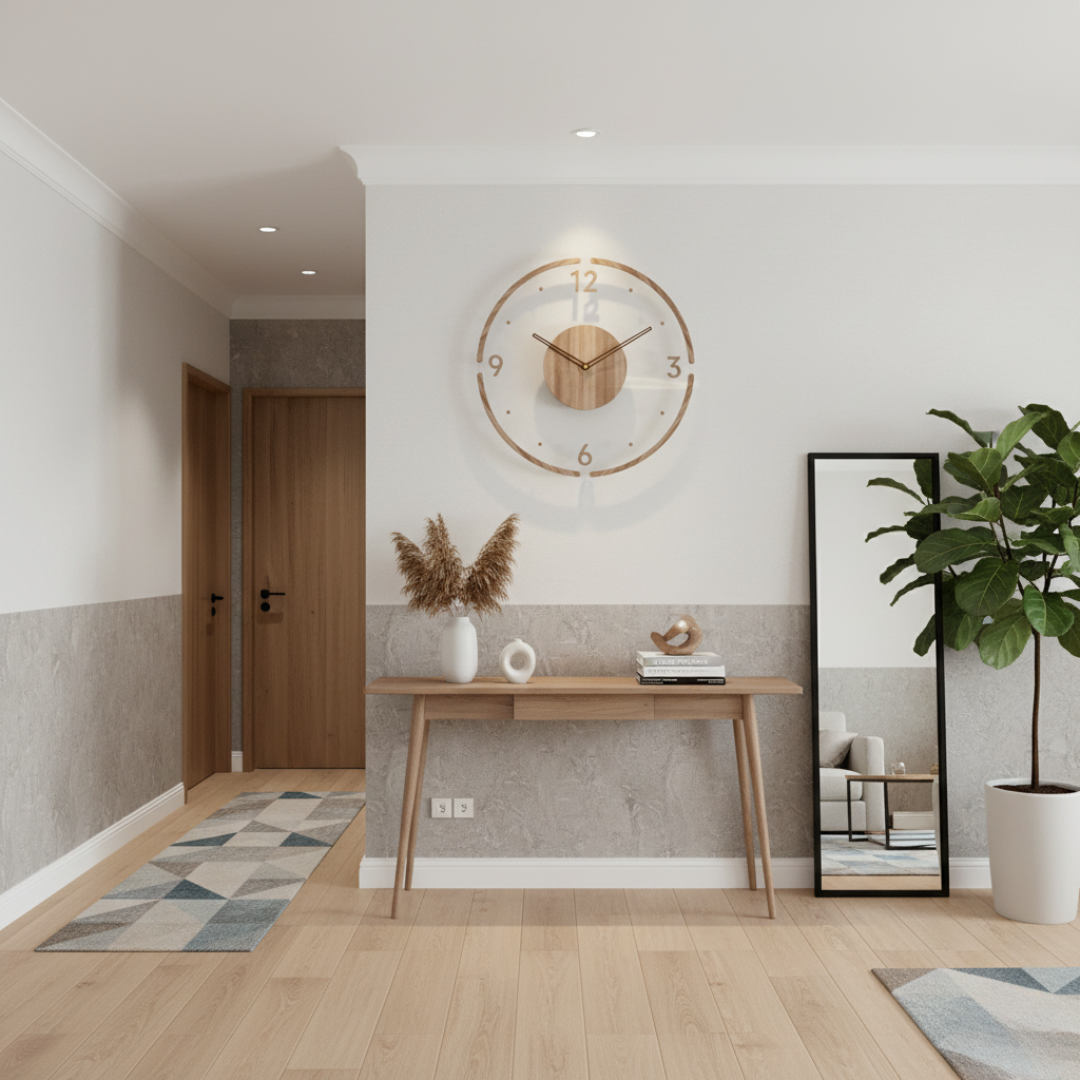 Minimalist Wood Wall Clock - Natural Oak Silent Quartz Movement for Bedroom