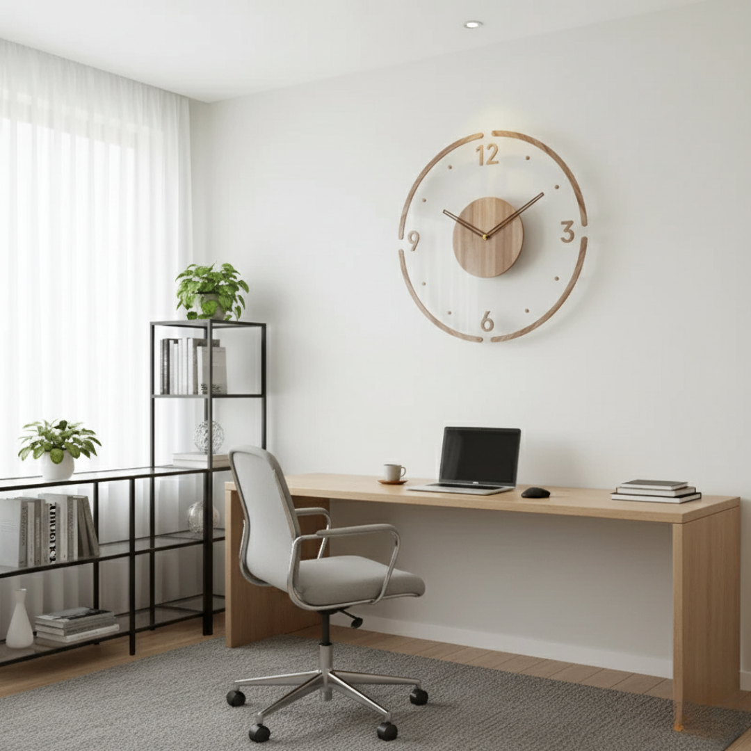 Minimalist Wood Wall Clock - Natural Oak Silent Quartz Movement for Bedroom