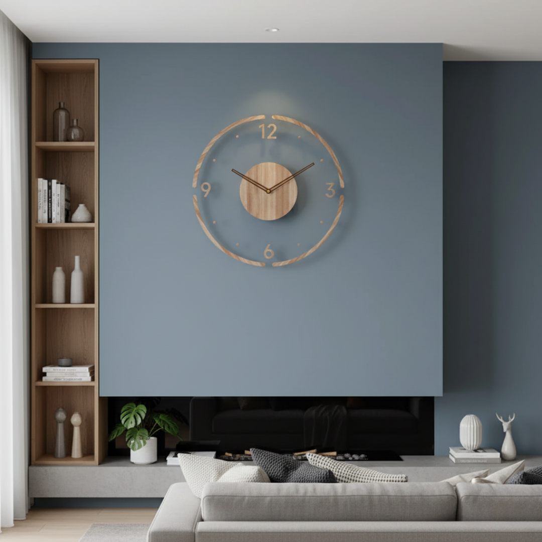 Minimalist Wood Wall Clock - Natural Oak Silent Quartz Movement for Bedroom