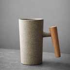 Minimalist Porcelain Drinking Glass with Wood Base – 220 ml Capacity for Coffee and Tea 0