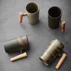 Minimalist Porcelain Drinking Glass with Wood Base – 220 ml Capacity for Coffee and Tea 2