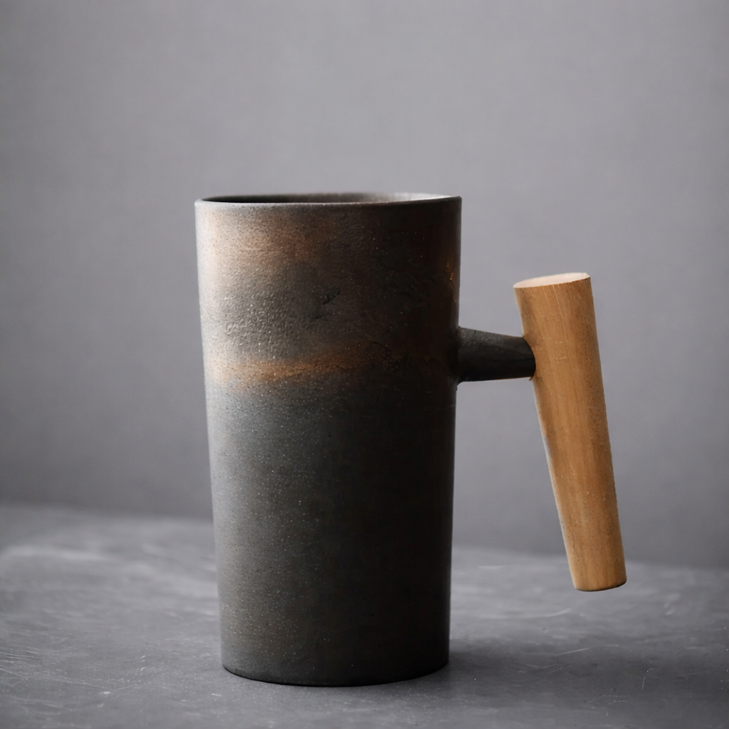 Minimalist Porcelain Drinking Glass with Wood Base – 220 ml Capacity for Coffee and Tea 4