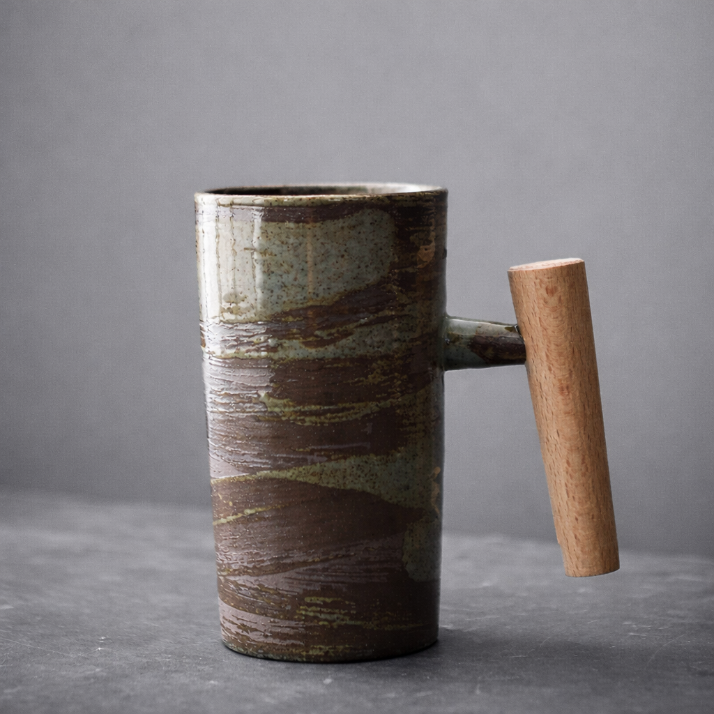 Minimalist Porcelain Drinking Glass with Wood Base – 220 ml Capacity for Coffee and Tea 6