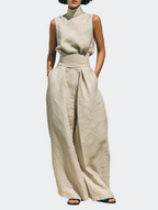 Minimalist Women's Cotton Linen T-Shirt & Baggy Pants Set for Casual Style 0