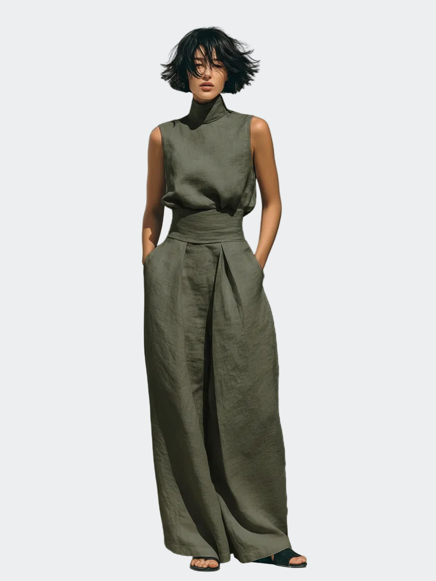 Minimalist Women's Cotton Linen T-Shirt & Baggy Pants Set for Casual Style 1