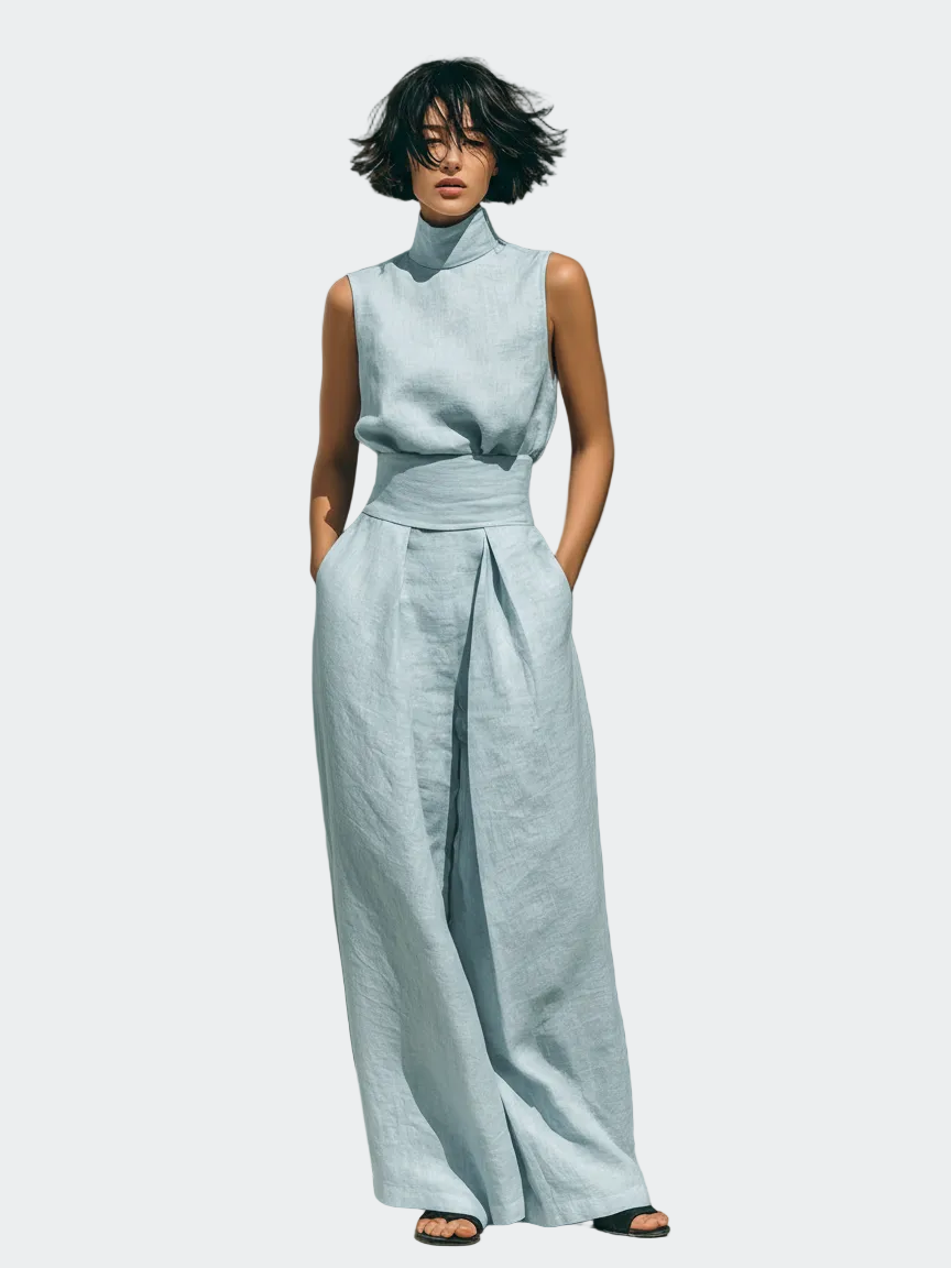 Minimalist Women's Cotton Linen T-Shirt & Baggy Pants Set for Casual Style 2