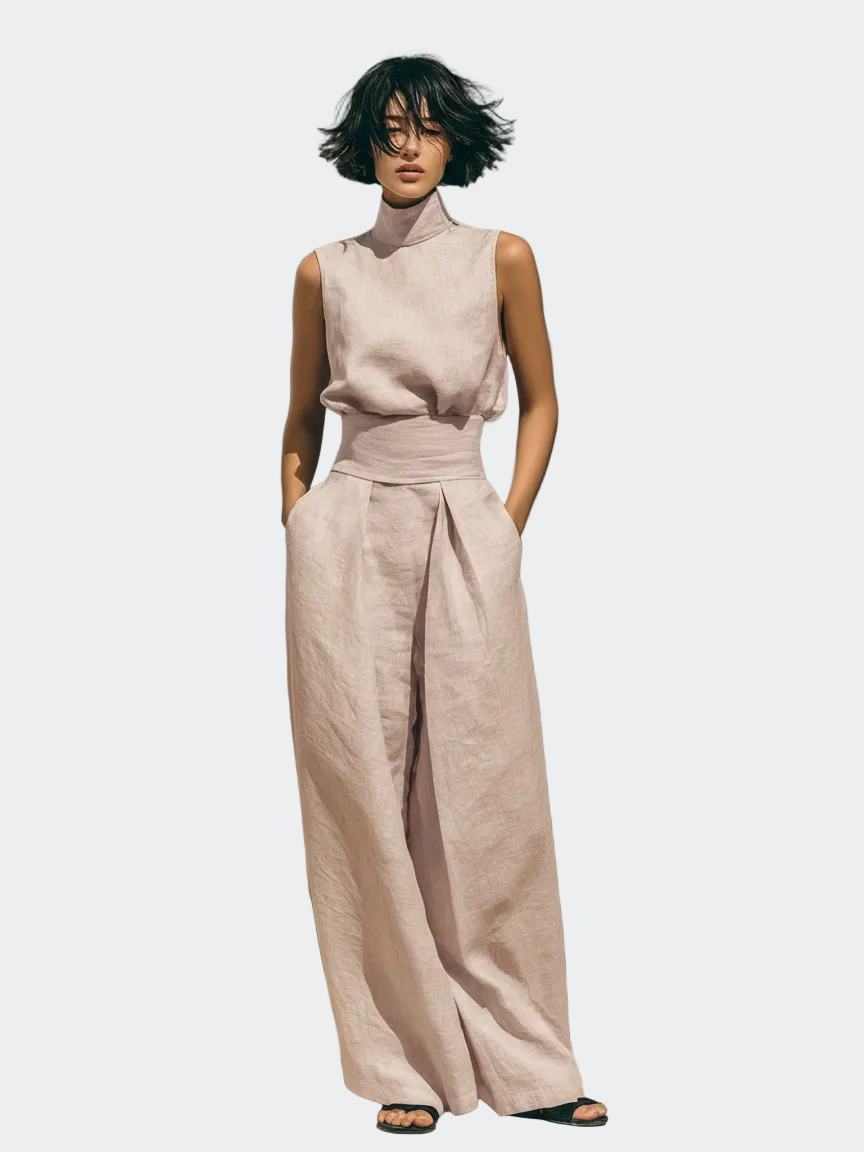 Minimalist Women's Cotton Linen T-Shirt & Baggy Pants Set for Casual Style 3