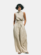 Minimalist Women's Cotton Linen T-Shirt & Baggy Pants Set for Casual Style 7
