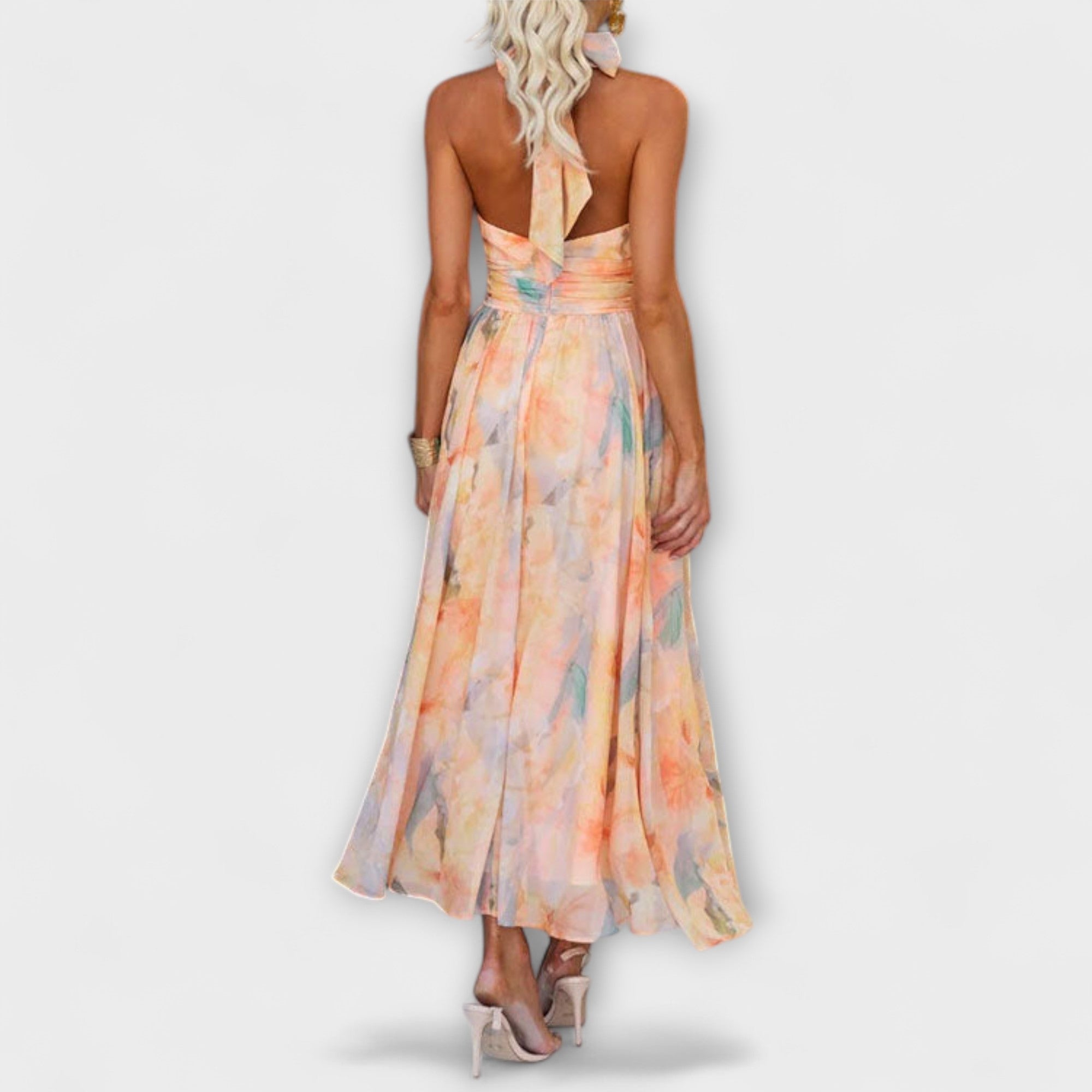 Mira Women's Maxi Dress | Halter Neck, Watercolor Pattern 1