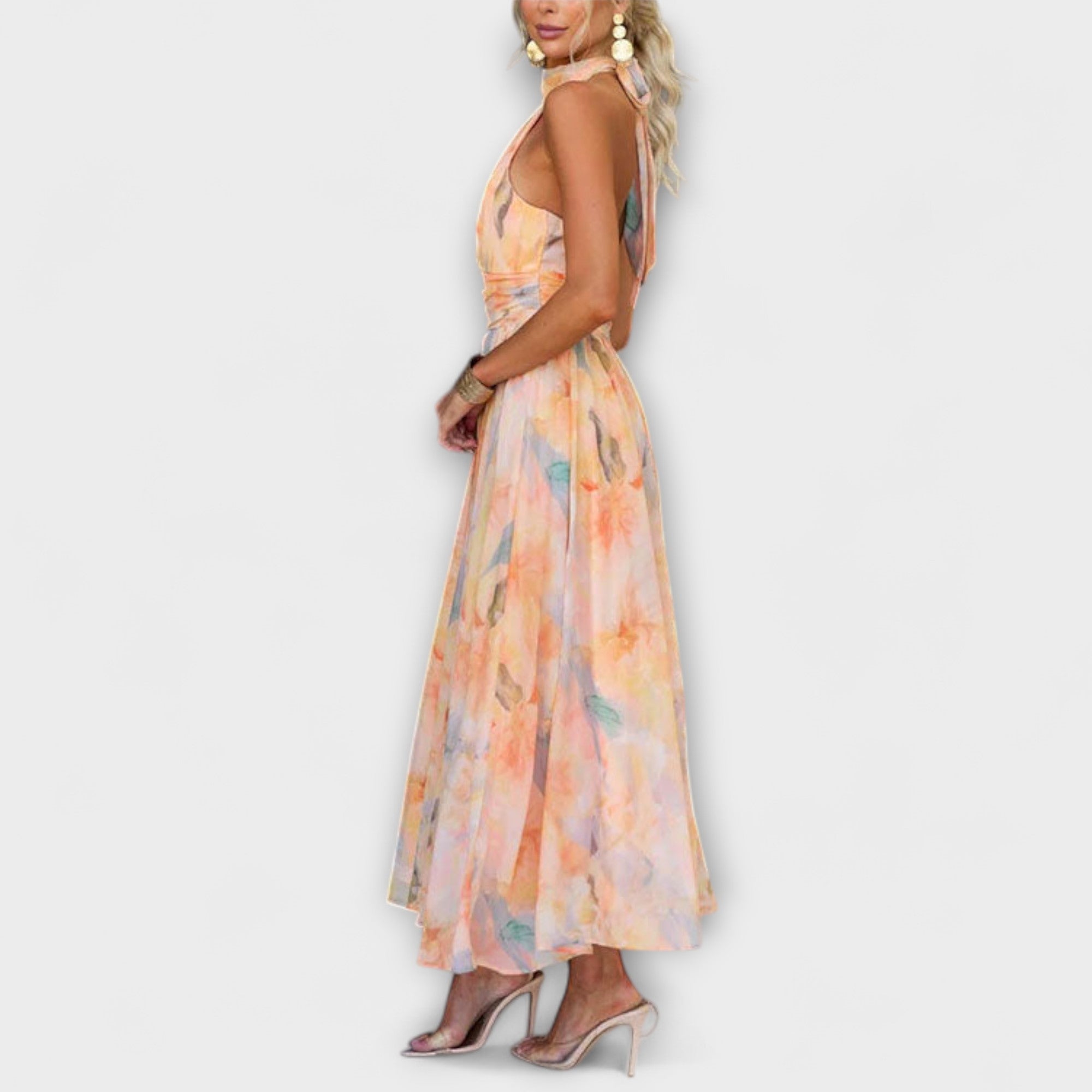 Mira Women's Maxi Dress | Halter Neck, Watercolor Pattern 3