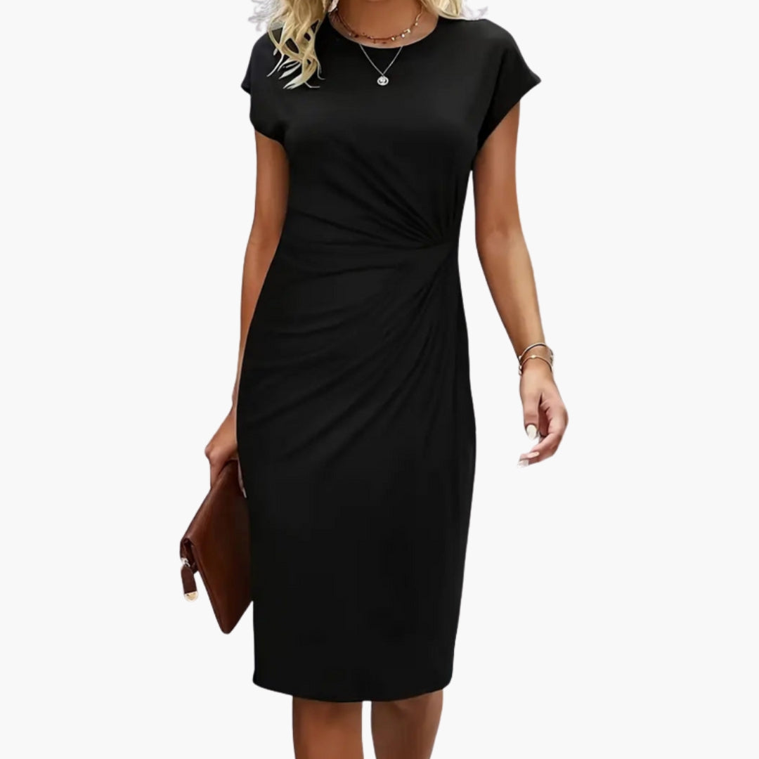 Mira Women's Midi Dress | Fitted Waist Seam, Round Neckline 0
