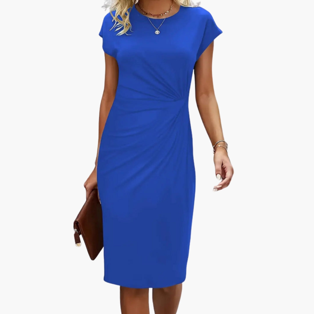 Mira Women's Midi Dress | Fitted Waist Seam, Round Neckline 2