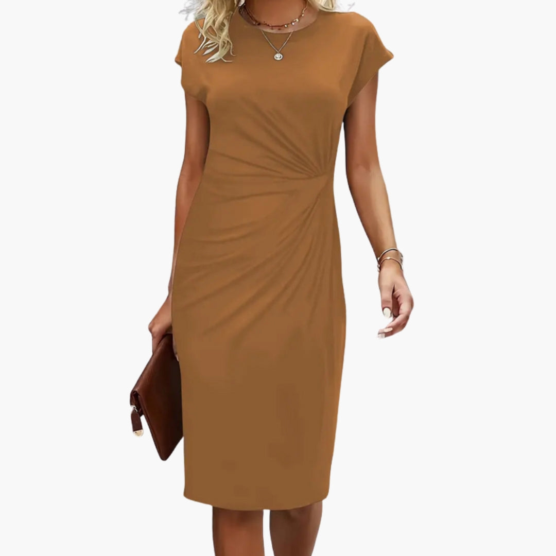 Mira Women's Midi Dress | Fitted Waist Seam, Round Neckline 3