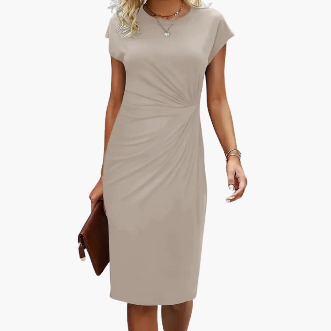 Mira Women's Midi Dress | Fitted Waist Seam, Round Neckline 4