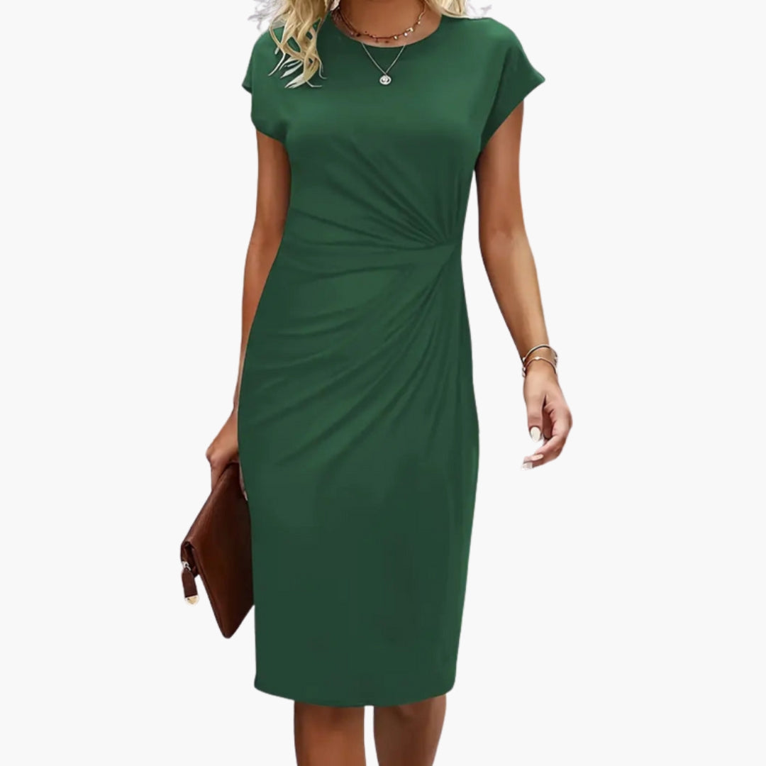 Mira Women's Midi Dress | Fitted Waist Seam, Round Neckline 5