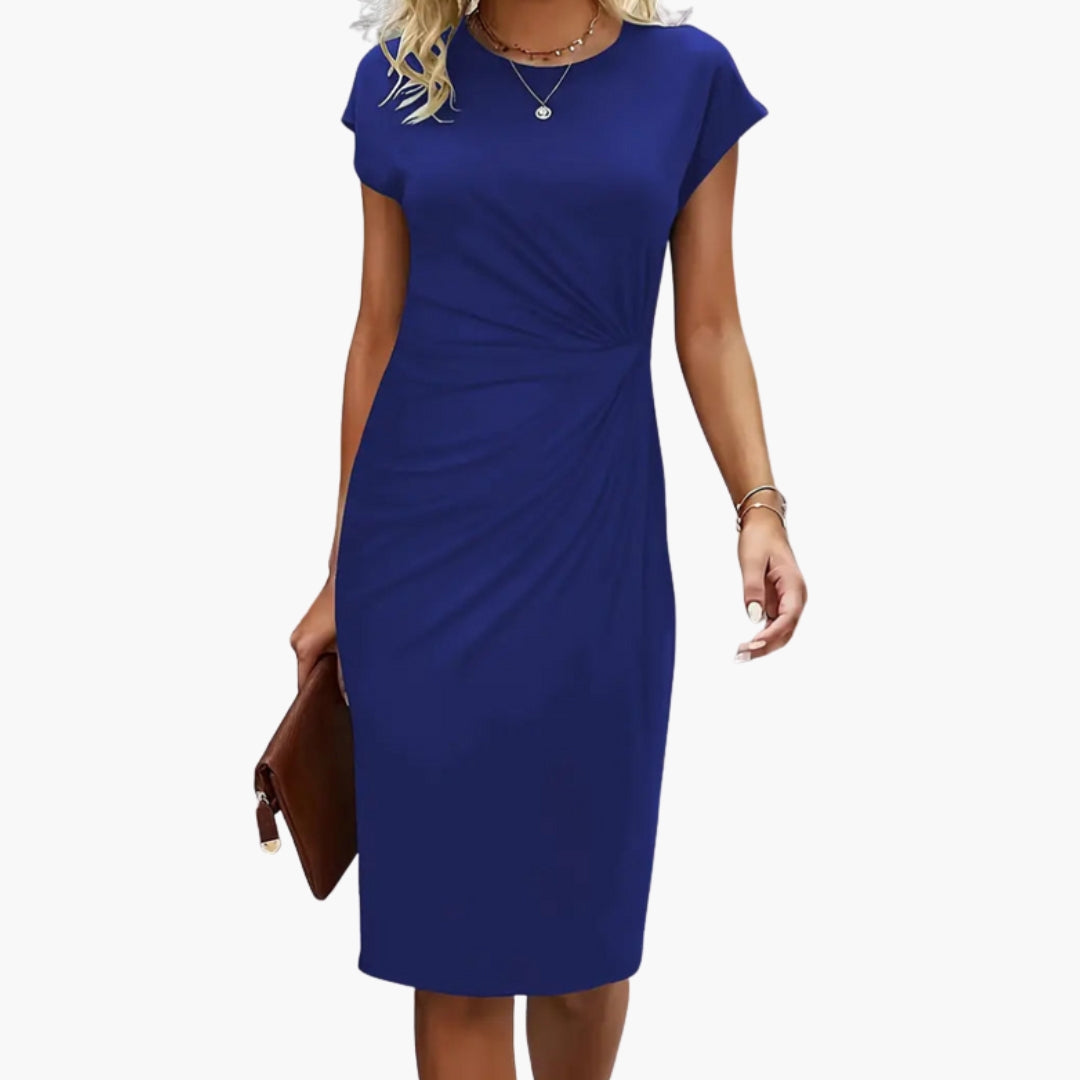 Mira Women's Midi Dress | Fitted Waist Seam, Round Neckline 6