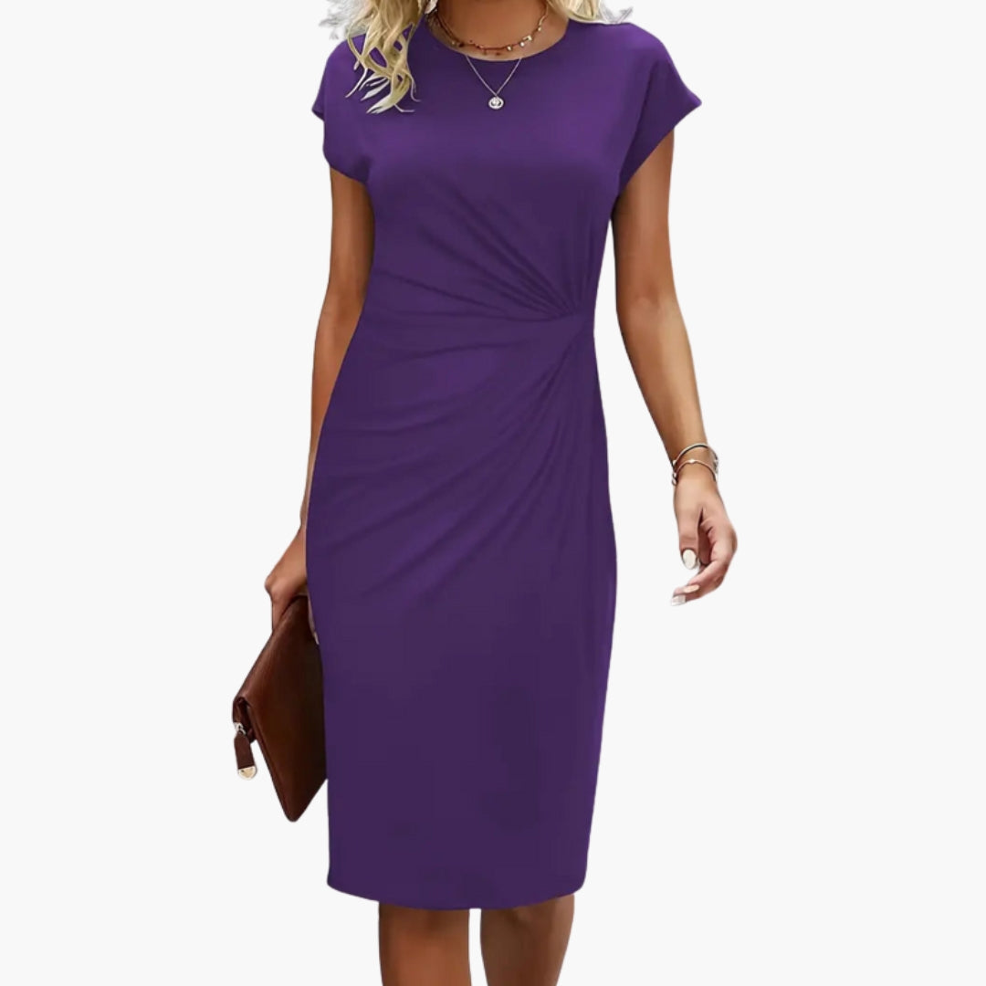 Mira Women's Midi Dress | Fitted Waist Seam, Round Neckline 7