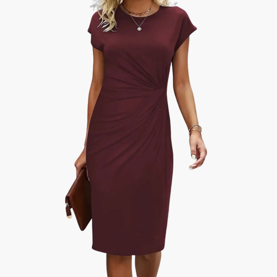 Mira Women's Midi Dress | Fitted Waist Seam, Round Neckline 8