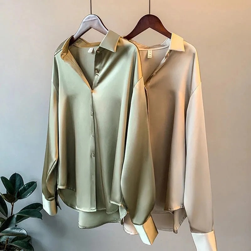 Mira Women's Silk Blouse | Classic Design, Long Sleeve, Plus Size Available 1