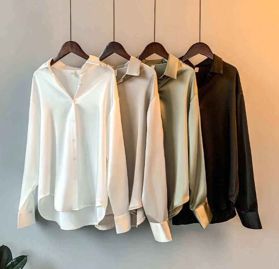 Mira Women's Silk Blouse | Classic Design, Long Sleeve, Plus Size Available 2
