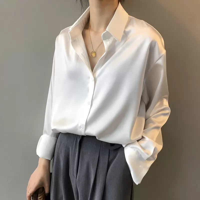 Mira Women's Silk Blouse | Classic Design, Long Sleeve, Plus Size Available 8
