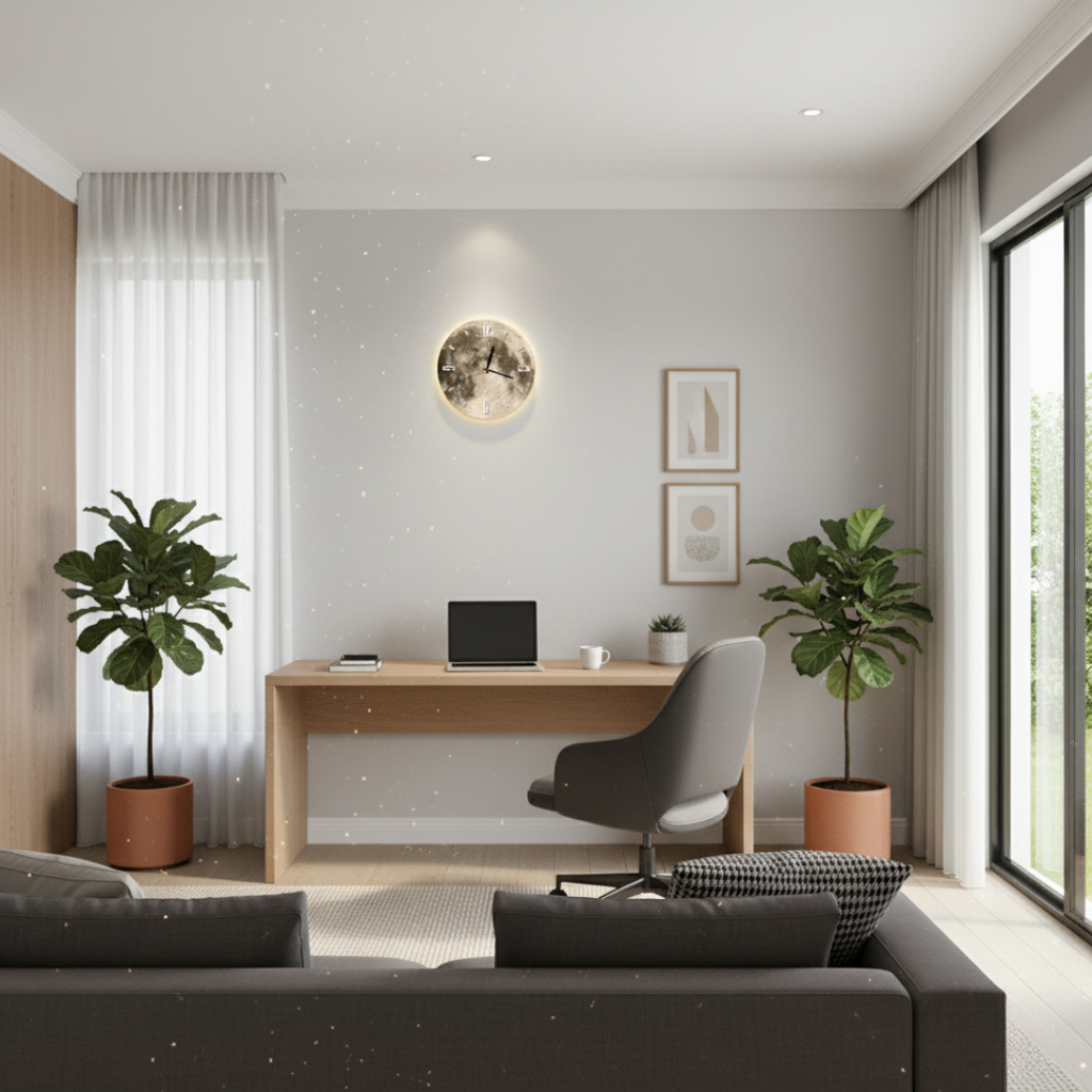 Modern Lunar Moon Wall Clock - Round Silent Quartz, Realistic Moon Texture Print