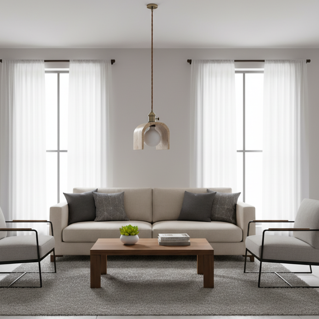 Modern Travertine Ceiling Pendant - 150mm Arched Geometric LED Flush Mount, E27