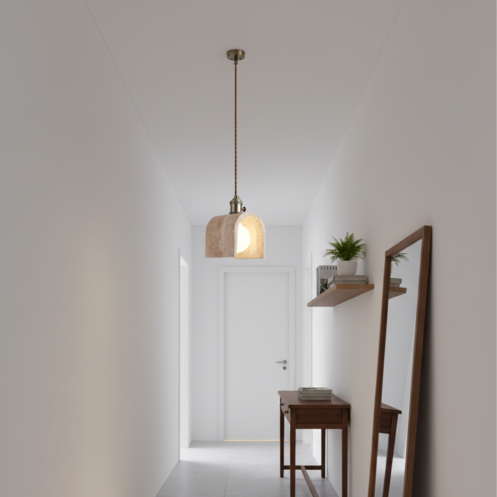 Modern Travertine Ceiling Pendant - 150mm Arched Geometric LED Flush Mount, E27