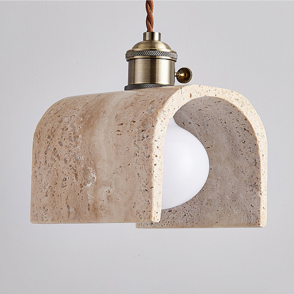 Modern Travertine Ceiling Pendant - 150mm Arched Geometric LED Flush Mount, E27