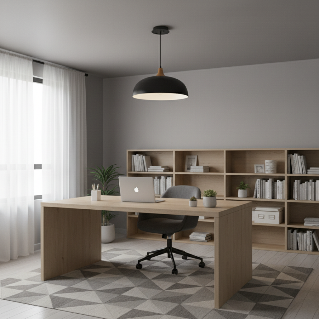 Modern Wood-Neck Pendant Light - Oak & Iron Nordic Ceiling Lamp, E27