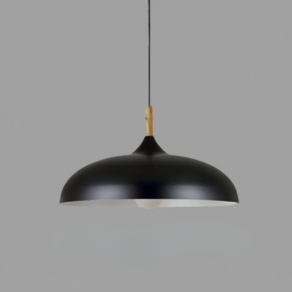 Modern Wood-Neck Pendant Light - Oak & Iron Nordic Ceiling Lamp, E27