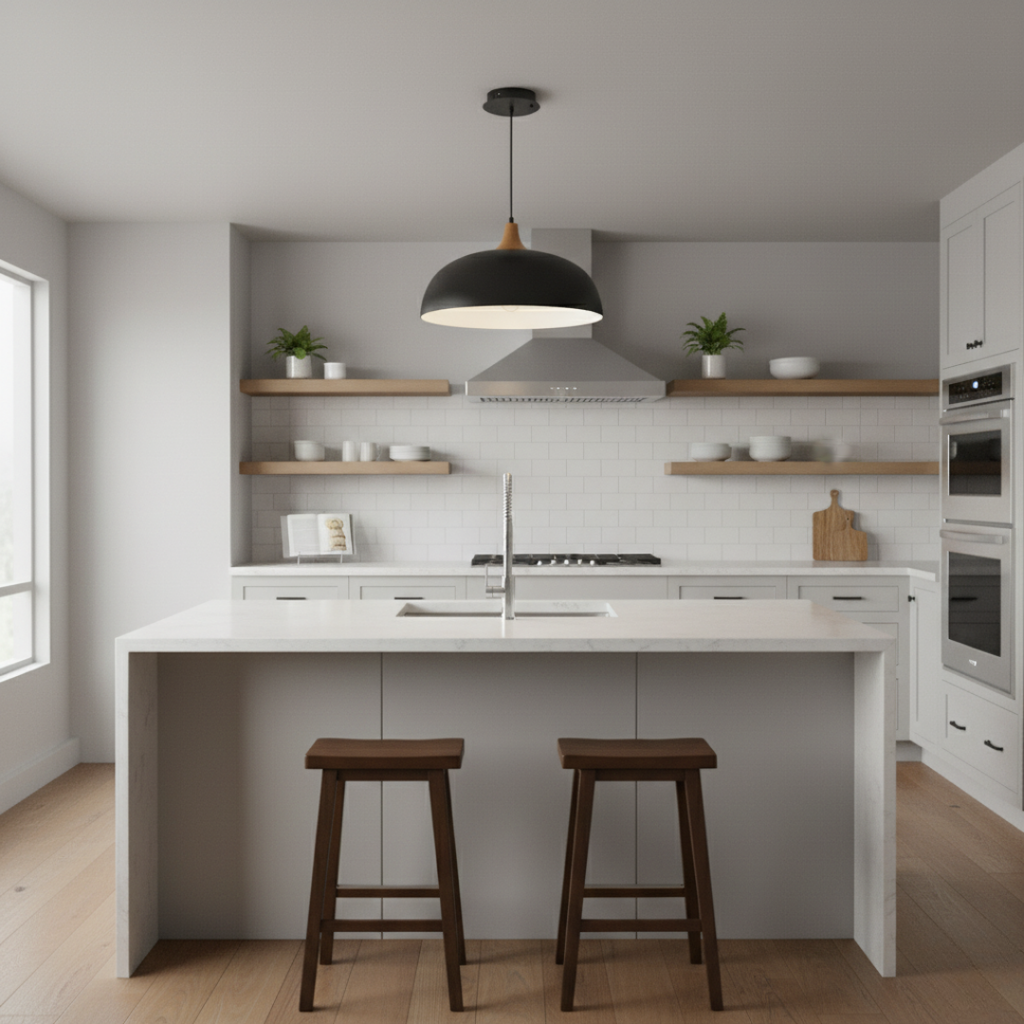 Modern Wood-Neck Pendant Light - Oak & Iron Nordic Ceiling Lamp, E27