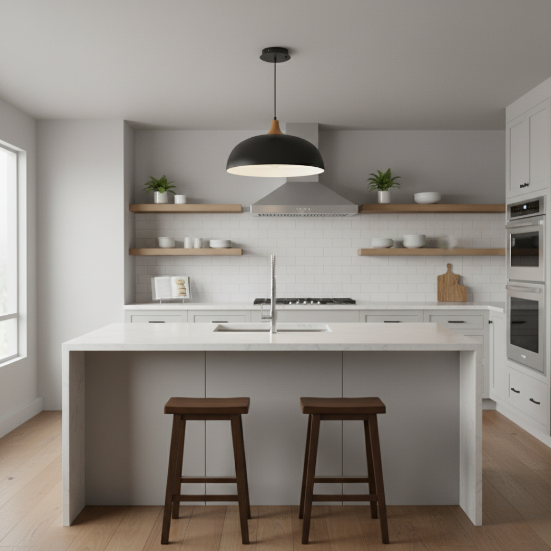 Modern Wood-Neck Pendant Light - Oak & Iron Nordic Ceiling Lamp, E27