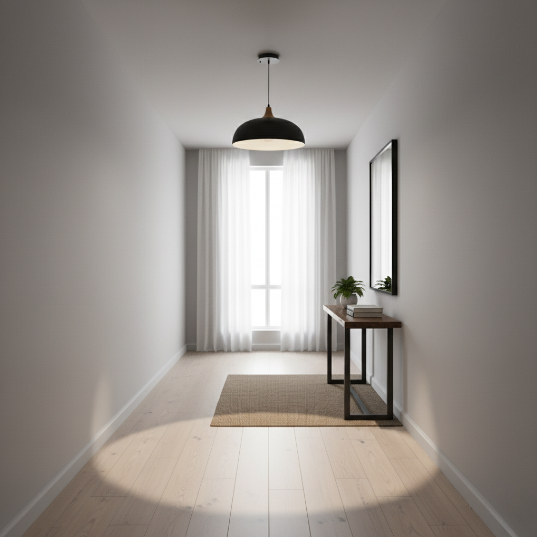 Modern Wood-Neck Pendant Light - Oak & Iron Nordic Ceiling Lamp, E27