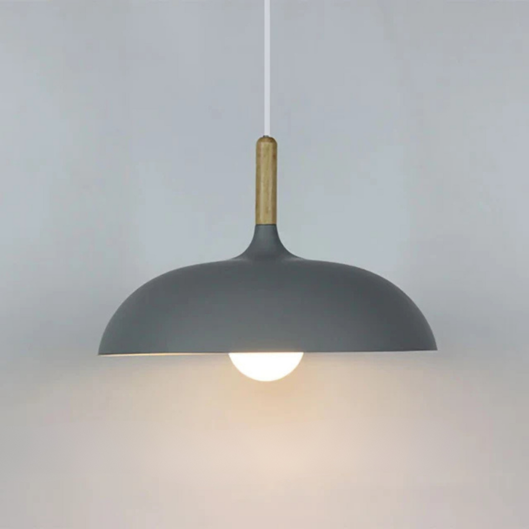Modern Wood-Neck Pendant Light - Oak & Iron Nordic Ceiling Lamp, E27