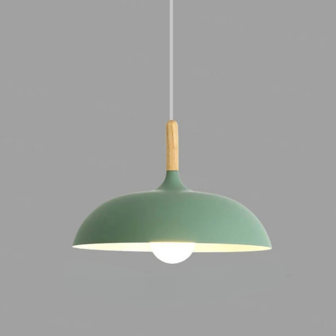 Modern Wood-Neck Pendant Light - Oak & Iron Nordic Ceiling Lamp, E27