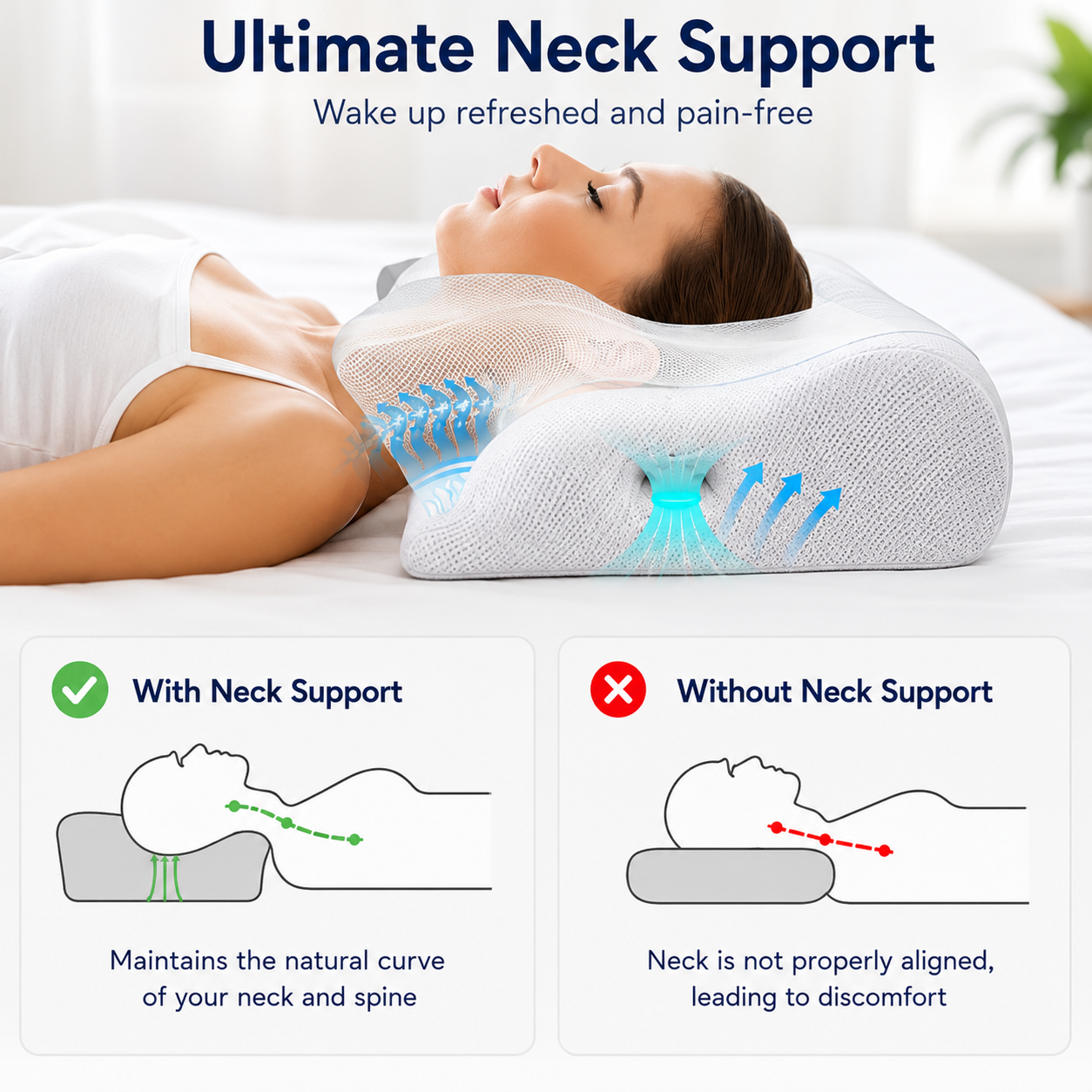 Neck Support Pillow in Memory Foam with Contour Design for All Sleepers