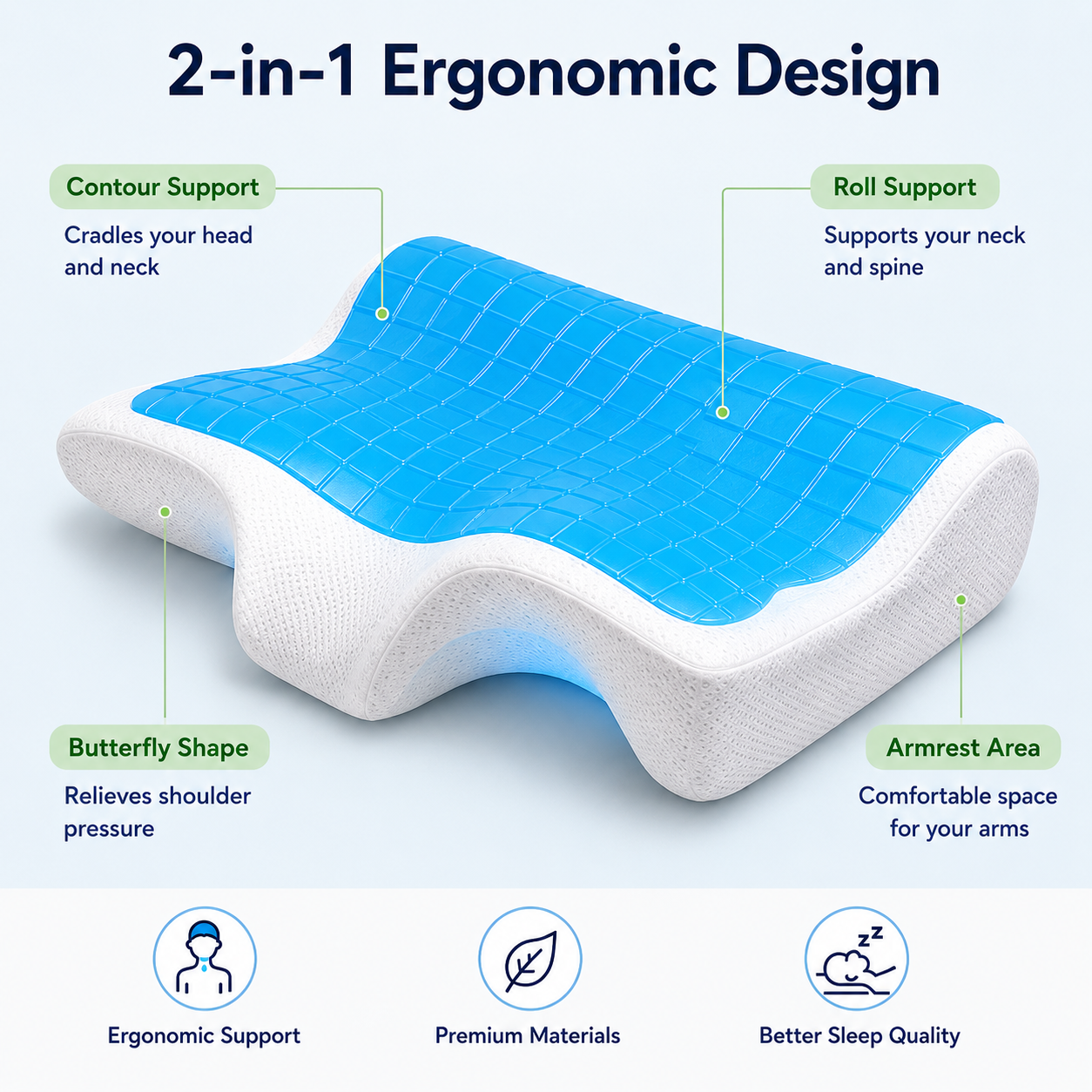 Neck Support Pillow in Memory Foam with Contour Design for All Sleepers