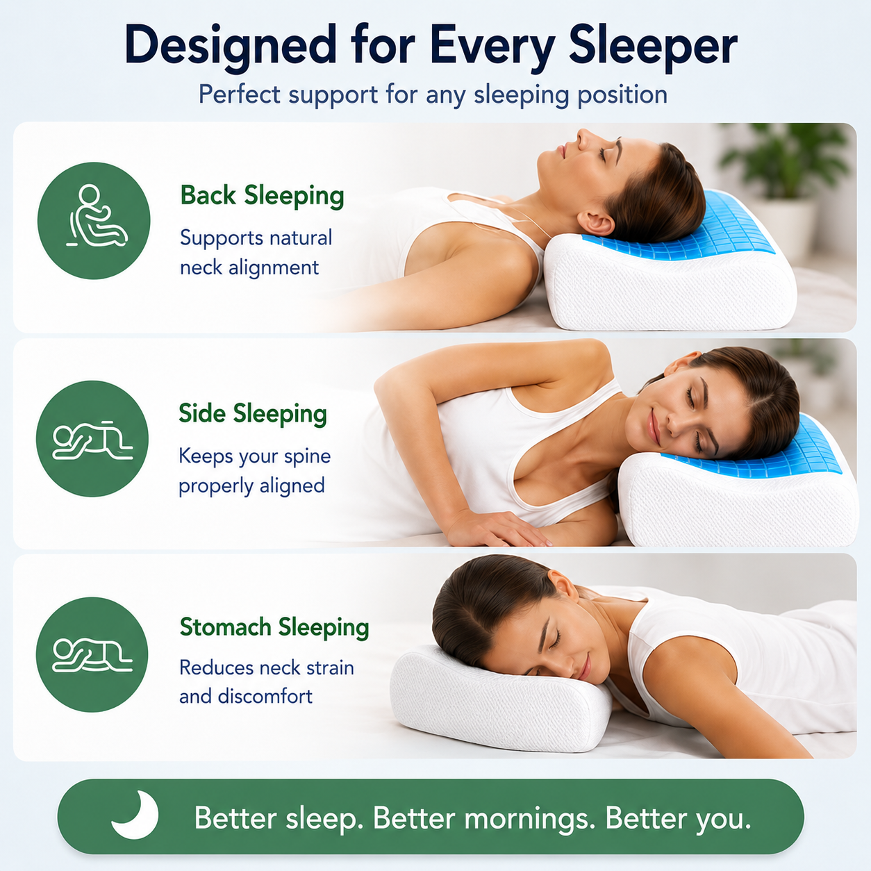 Neck Support Pillow in Memory Foam with Contour Design for All Sleepers
