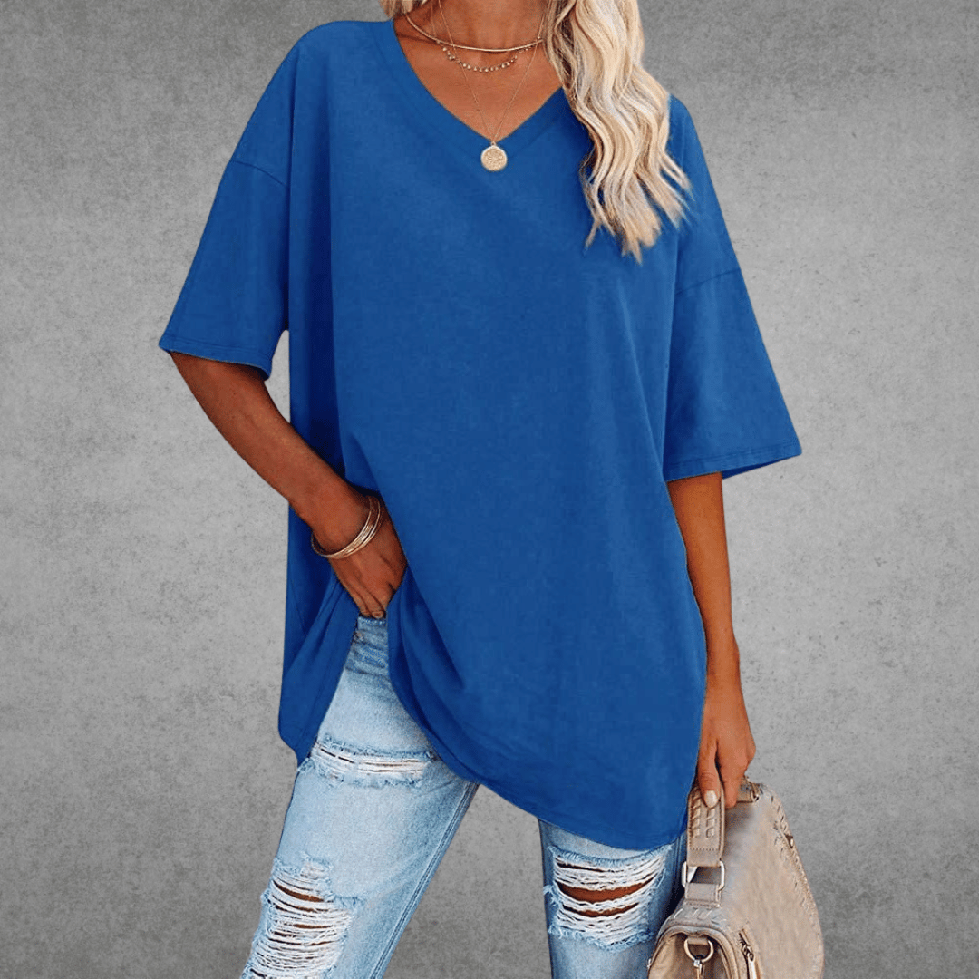 Nina Women's Oversized V-Neck Shirt | Soft Cotton Blend, Relaxed Fit 1