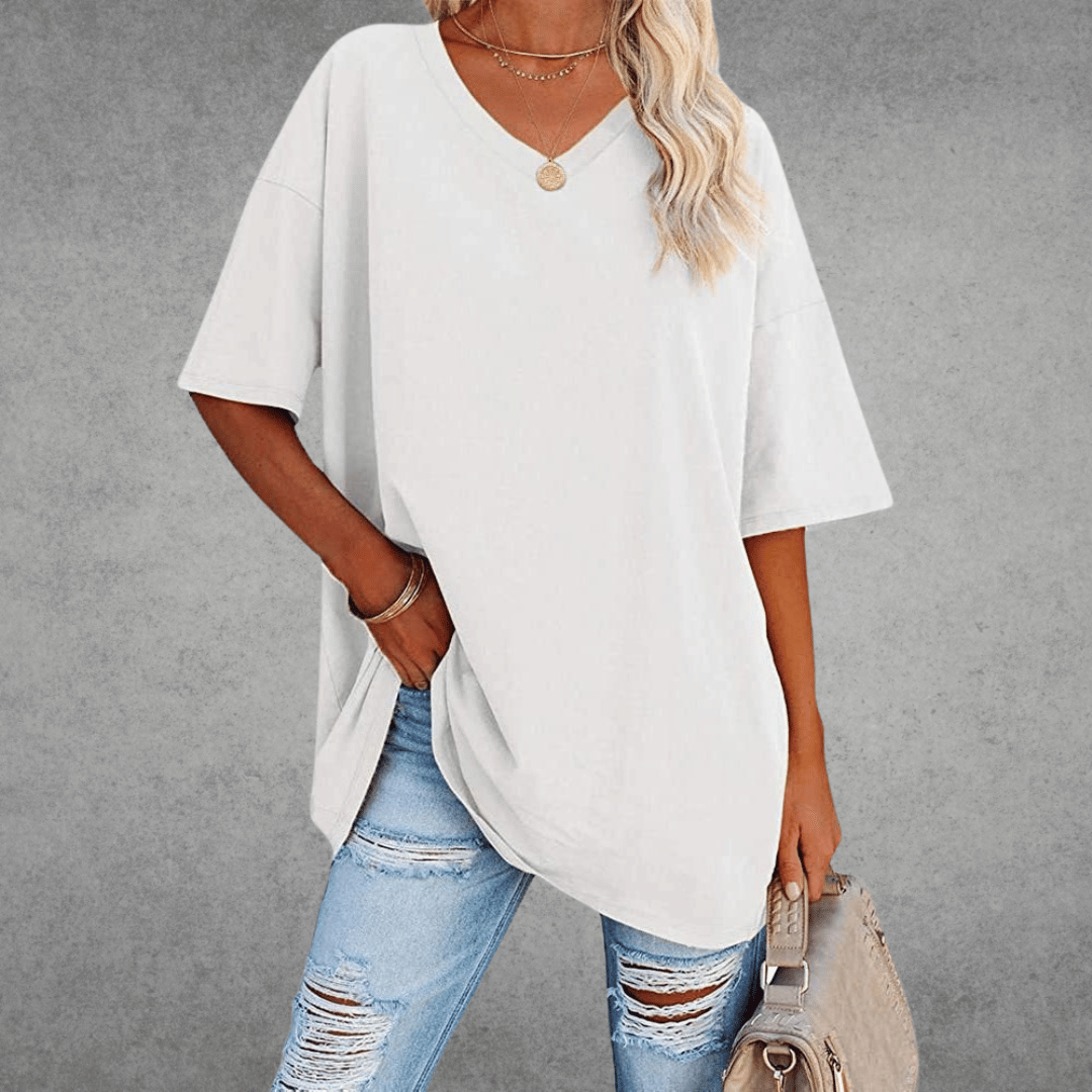 Nina Women's Oversized V-Neck Shirt | Soft Cotton Blend, Relaxed Fit 10