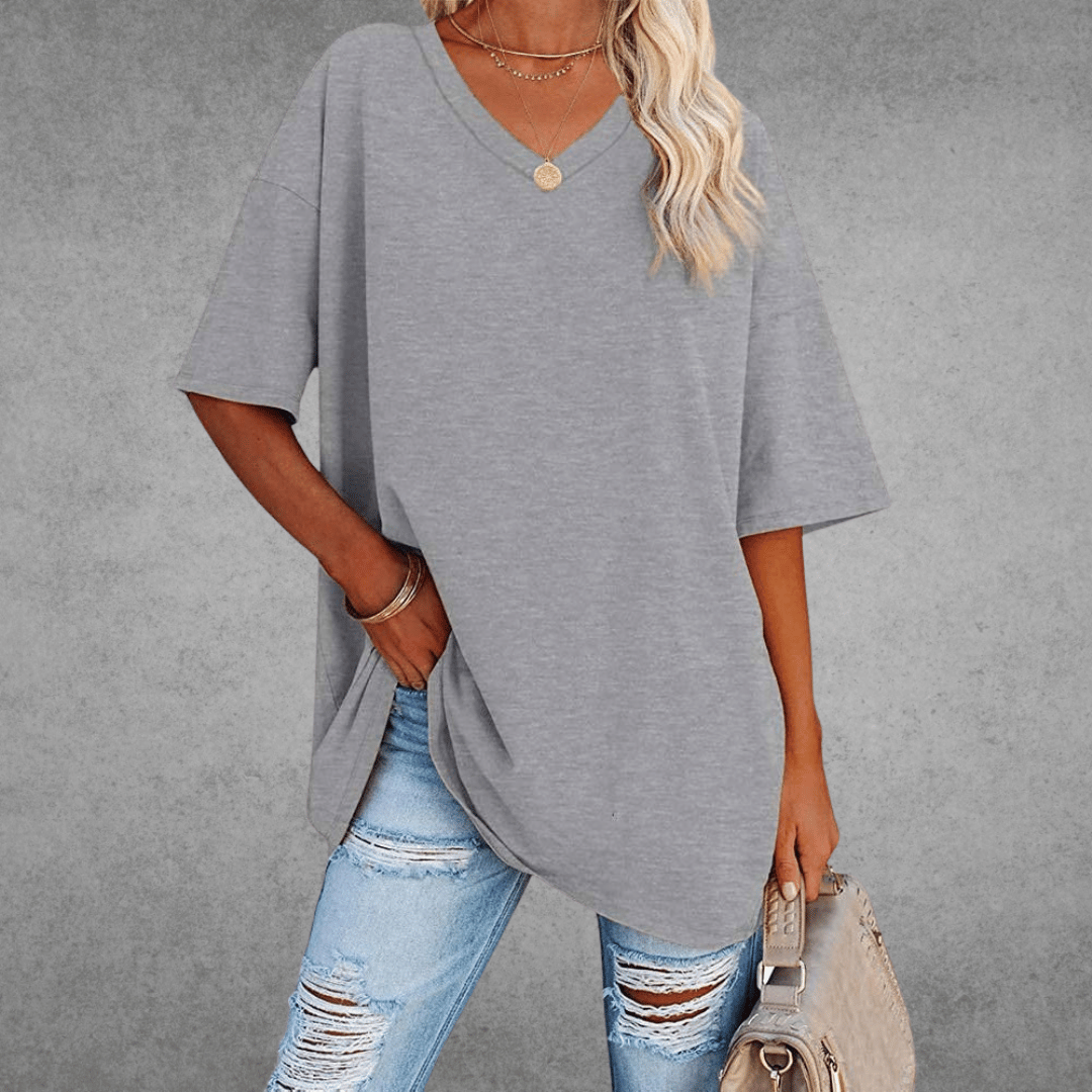 Nina Women's Oversized V-Neck Shirt | Soft Cotton Blend, Relaxed Fit 12