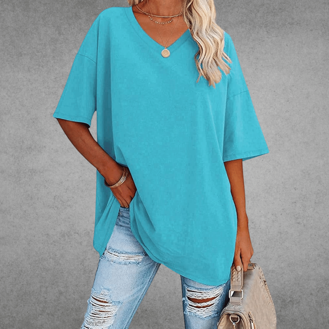 Nina Women's Oversized V-Neck Shirt | Soft Cotton Blend, Relaxed Fit 2