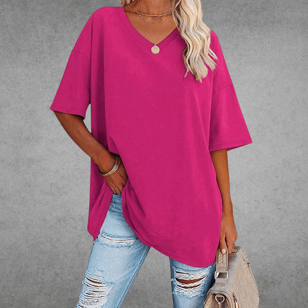 Nina Women's Oversized V-Neck Shirt | Soft Cotton Blend, Relaxed Fit 3