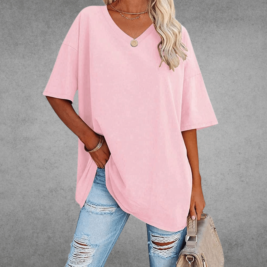 Nina Women's Oversized V-Neck Shirt | Soft Cotton Blend, Relaxed Fit 4