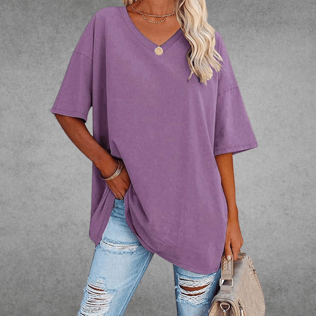 Nina Women's Oversized V-Neck Shirt | Soft Cotton Blend, Relaxed Fit 5