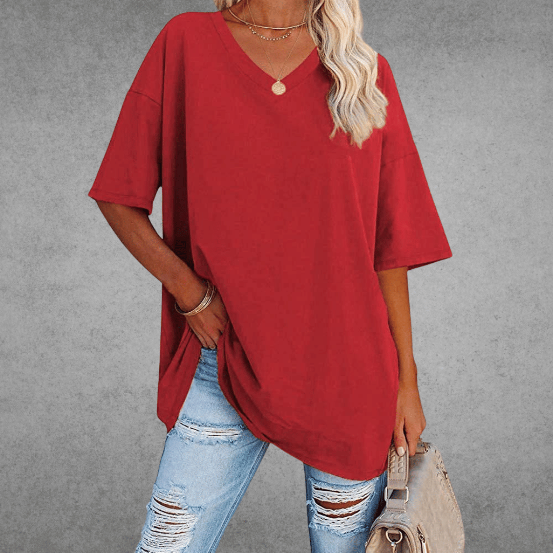 Nina Women's Oversized V-Neck Shirt | Soft Cotton Blend, Relaxed Fit 6