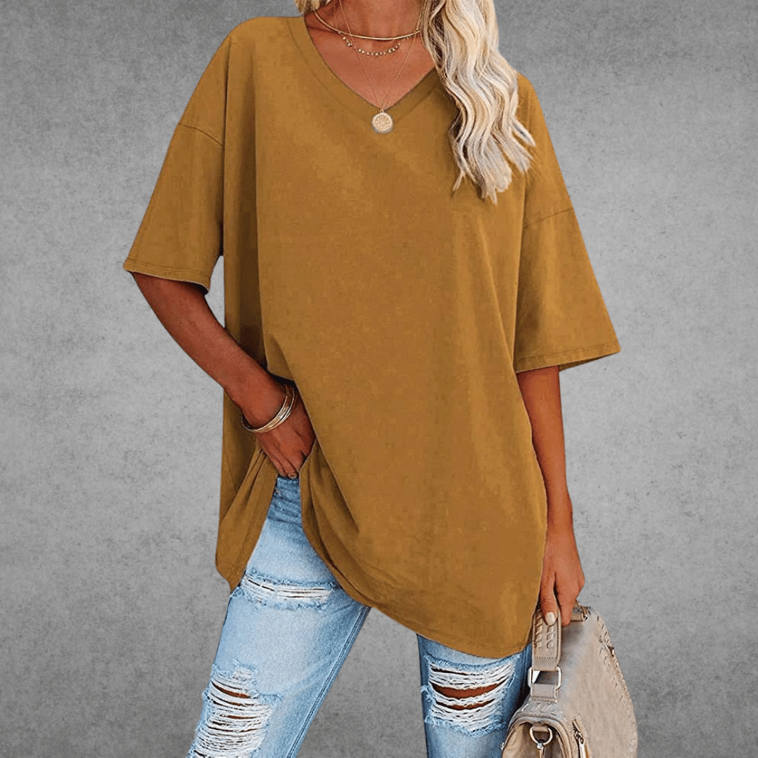 Nina Women's Oversized V-Neck Shirt | Soft Cotton Blend, Relaxed Fit 7