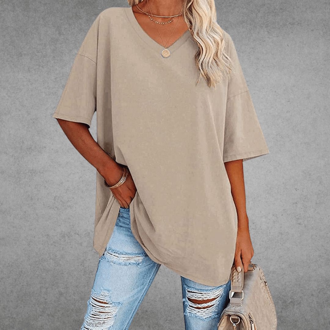 Nina Women's Oversized V-Neck Shirt | Soft Cotton Blend, Relaxed Fit 8