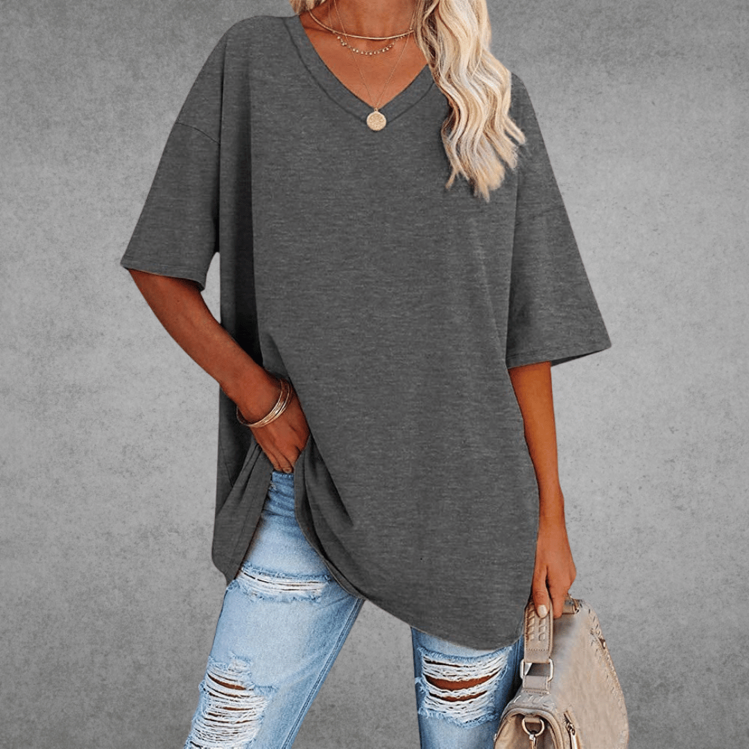 Nina Women's Oversized V-Neck Shirt | Soft Cotton Blend, Relaxed Fit 9